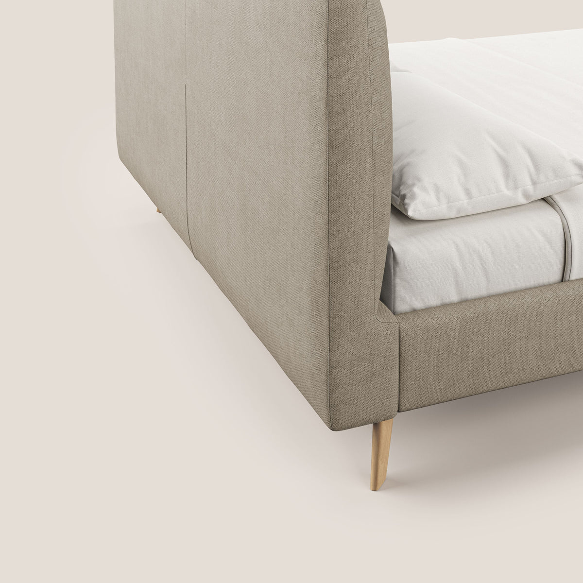 Selene letto imbottito con piedini naturali sfoderabile in tessuto impermeabile T02 beige - divitt.sbs