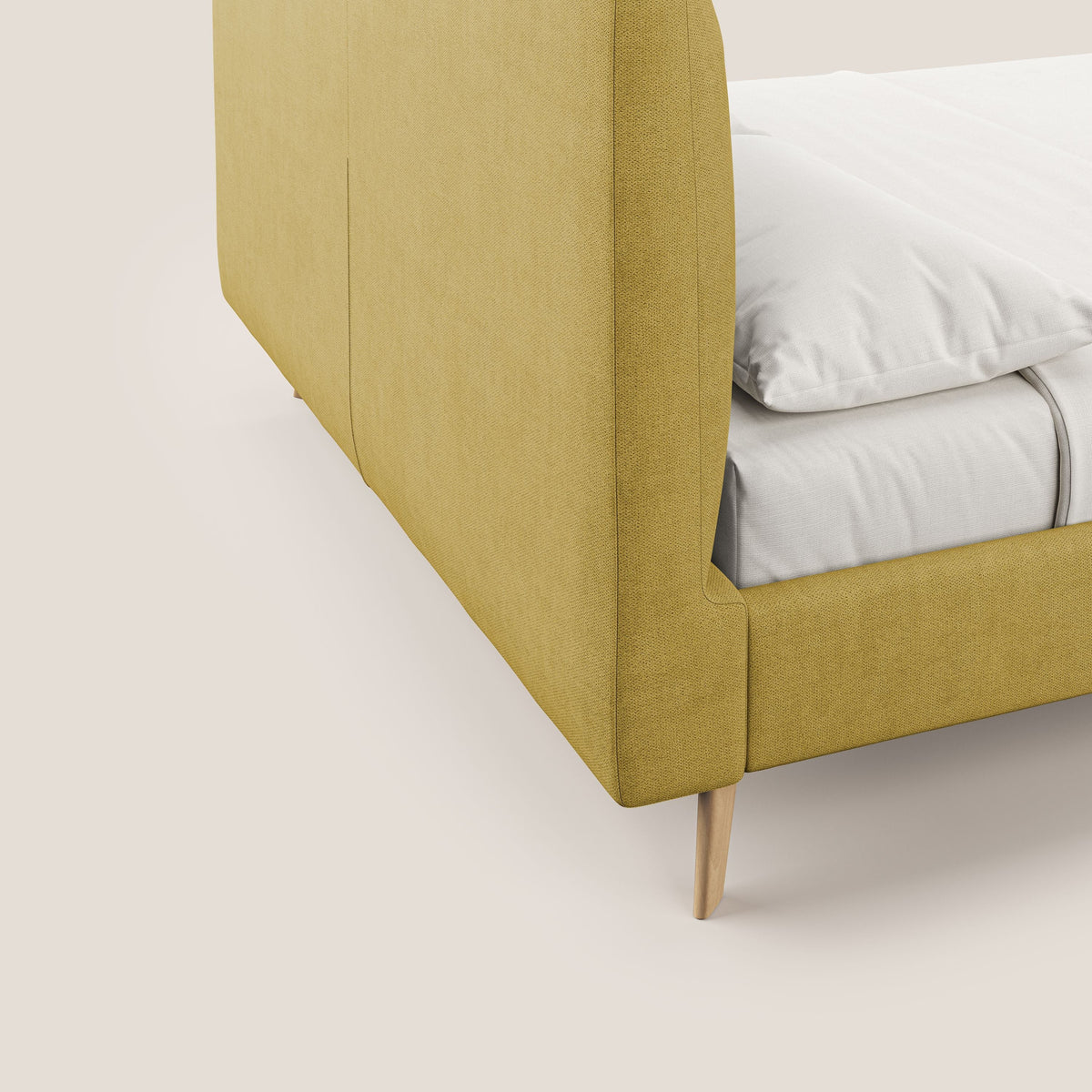 Selene letto imbottito con piedini naturali sfoderabile in tessuto impermeabile T02 giallo - divitt.sbs