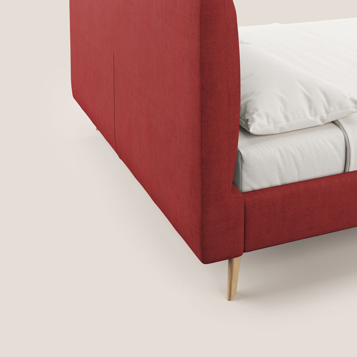 Selene letto imbottito con piedini naturali sfoderabile in tessuto impermeabile T02 rosso - divitt.sbs