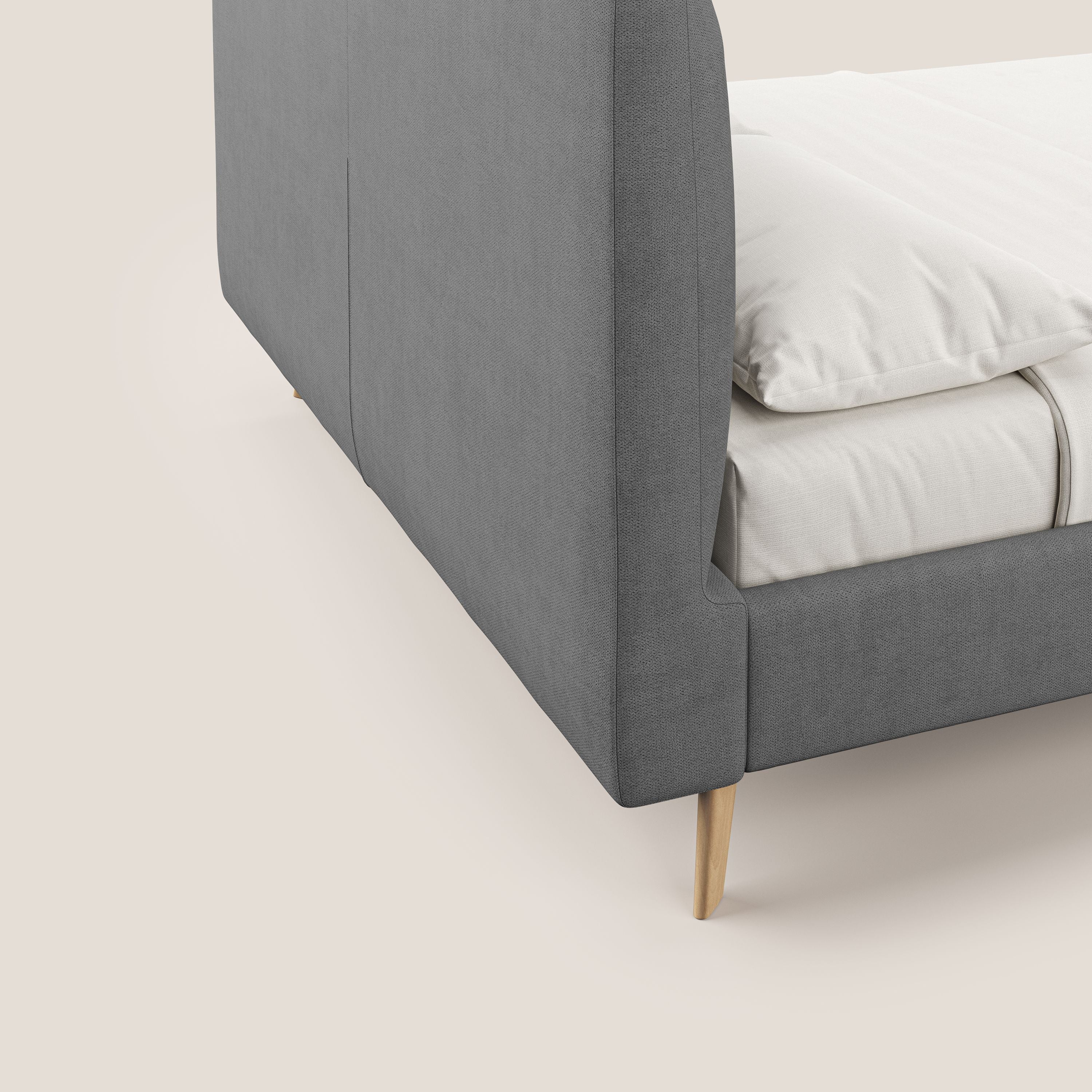 Selene letto imbottito con piedini naturali sfoderabile in tessuto impermeabile T02 grigio - divitt.sbs