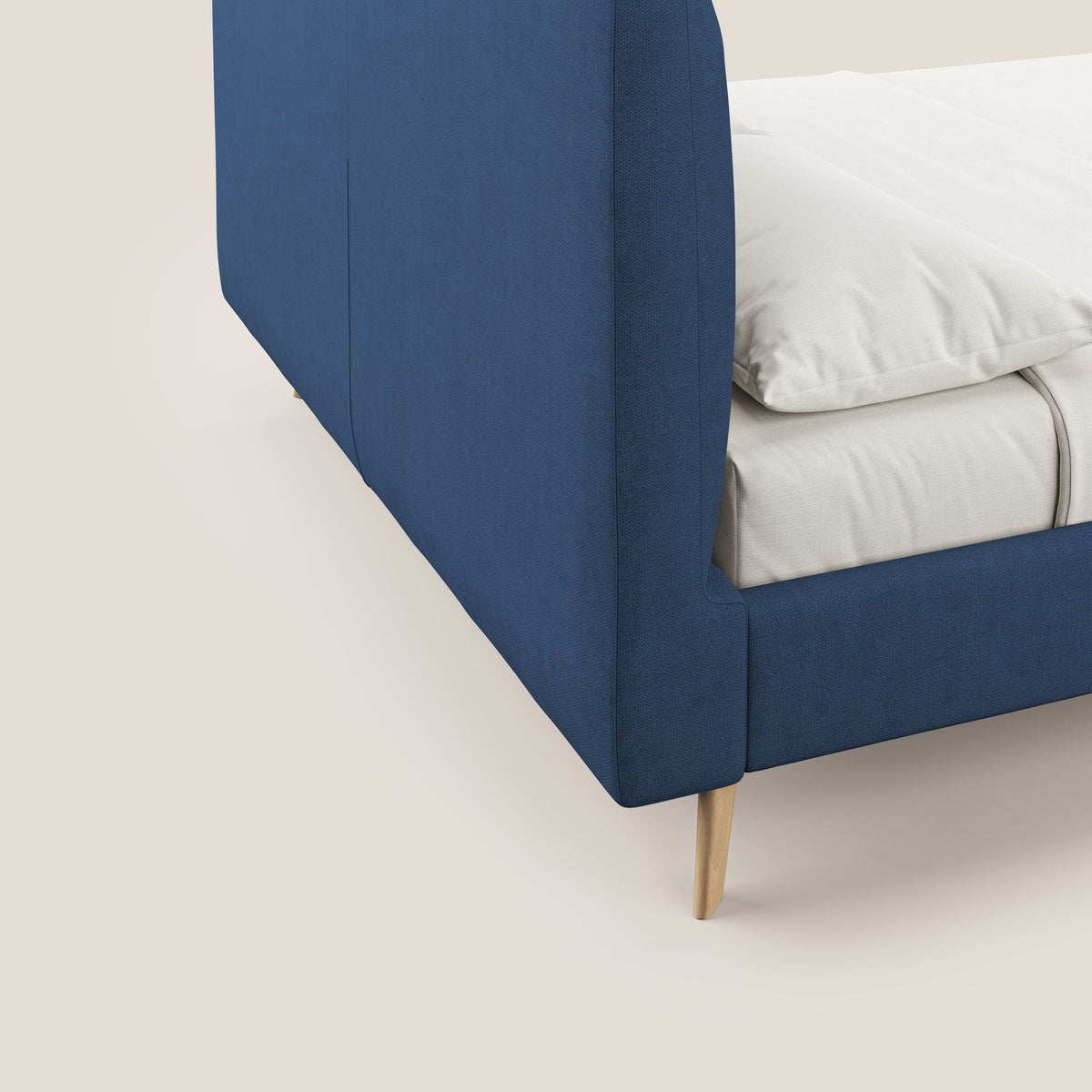 Selene letto imbottito con piedini naturali sfoderabile in tessuto impermeabile T02 blu - divitt.sbs