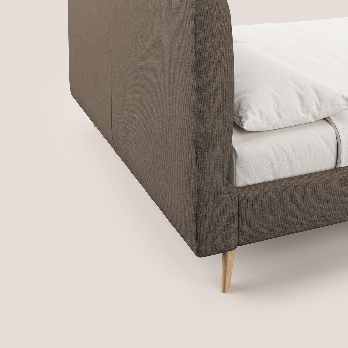 Selene letto imbottito con piedini naturali sfoderabile in tessuto impermeabile T02 marrone - divitt.sbs