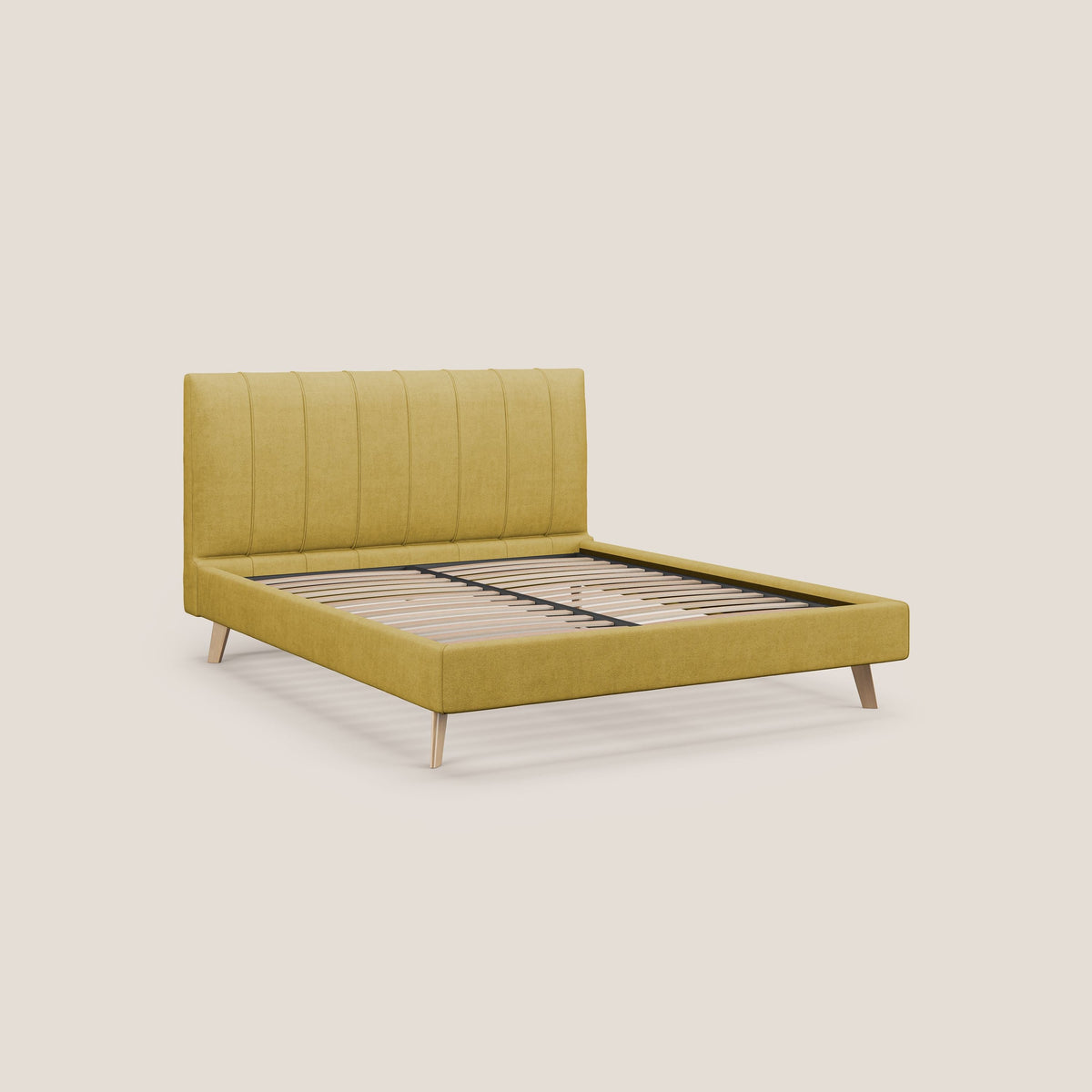 Selene letto imbottito con piedini naturali sfoderabile in tessuto impermeabile T02 giallo - divitt.sbs
