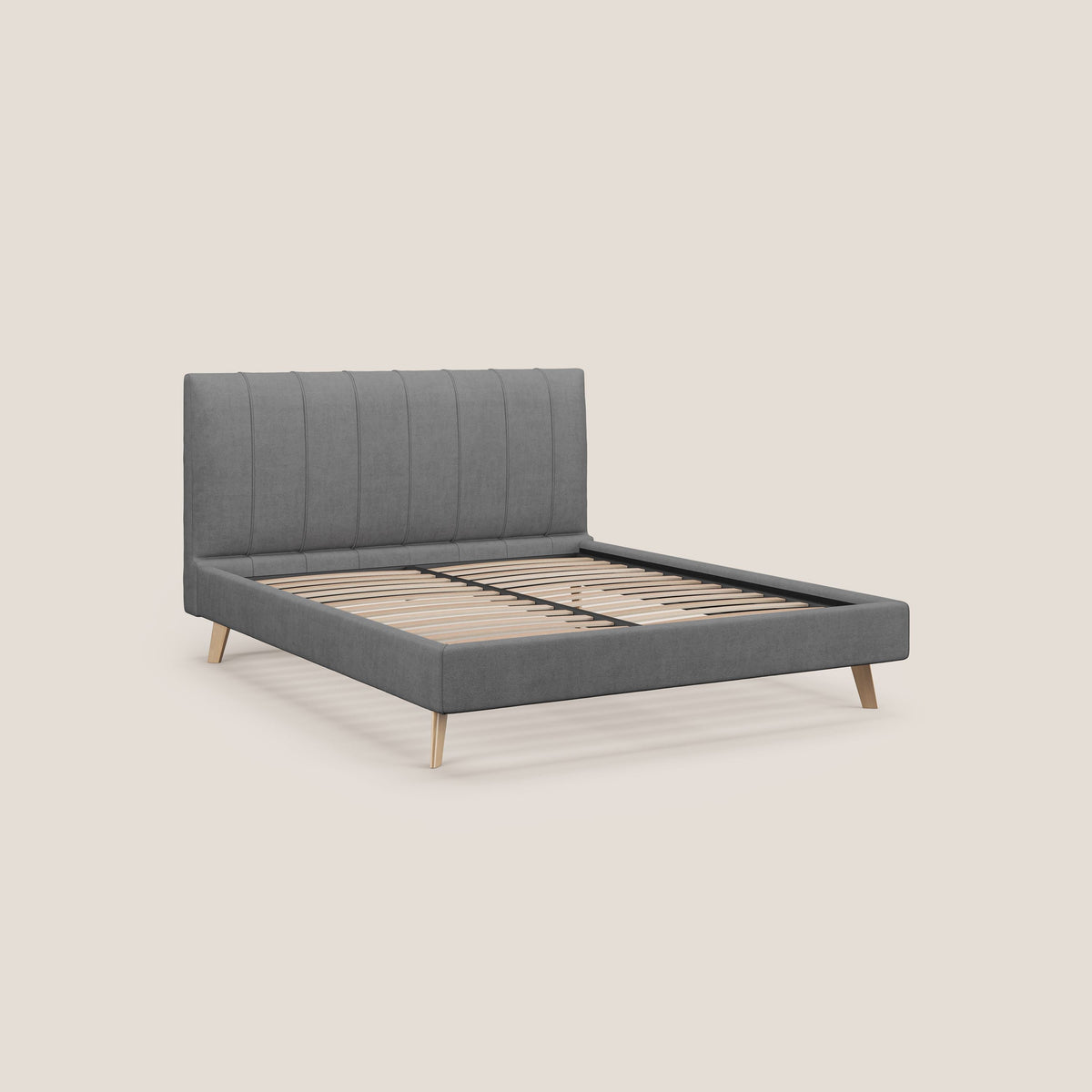 Selene letto imbottito con piedini naturali sfoderabile in tessuto impermeabile T02 grigio - divitt.sbs