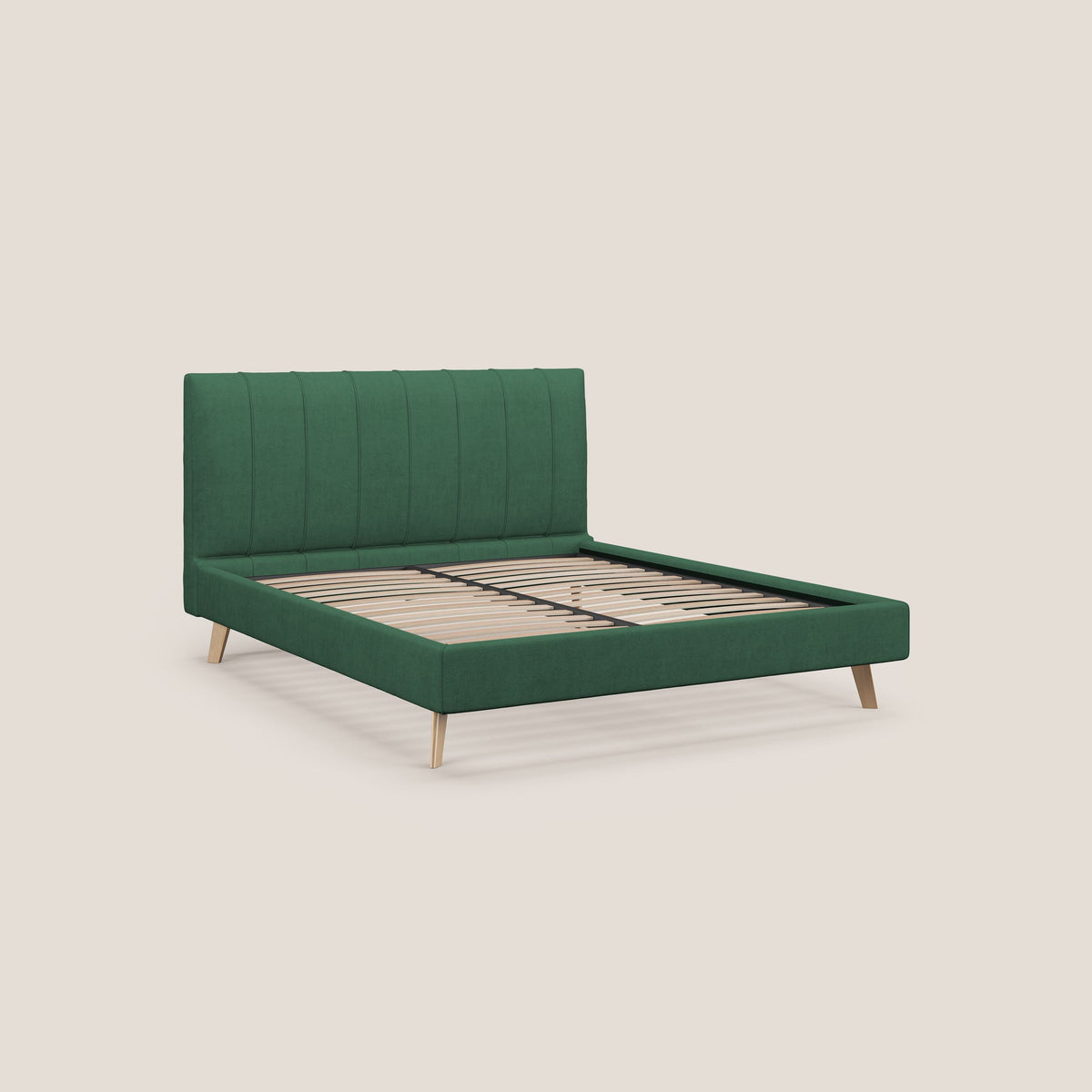 Selene letto imbottito con piedini naturali sfoderabile in tessuto impermeabile T02 verde - divitt.sbs