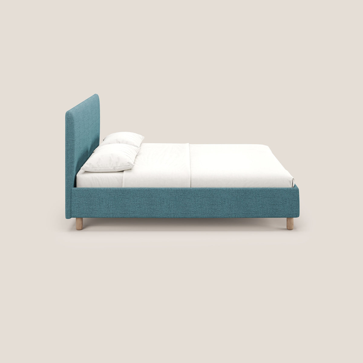 Serena letto contenitore salvaspazio scandinavo in tessuto fiammato impermeabile T03 azzurro - divitt.sbs