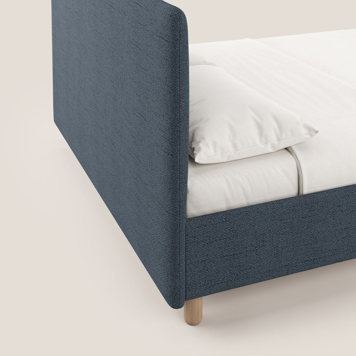 Serena letto contenitore salvaspazio scandinavo in tessuto fiammato impermeabile T03 blu - divitt.sbs