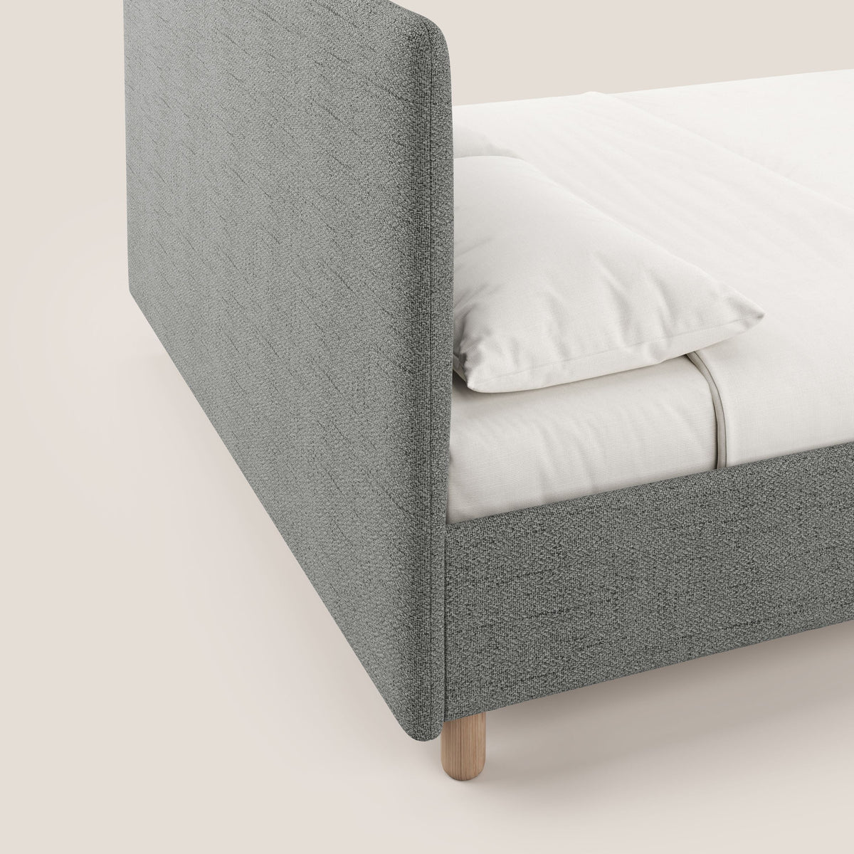 Serena letto contenitore salvaspazio scandinavo in tessuto fiammato impermeabile T03 grigio chiaro - divitt.sbs