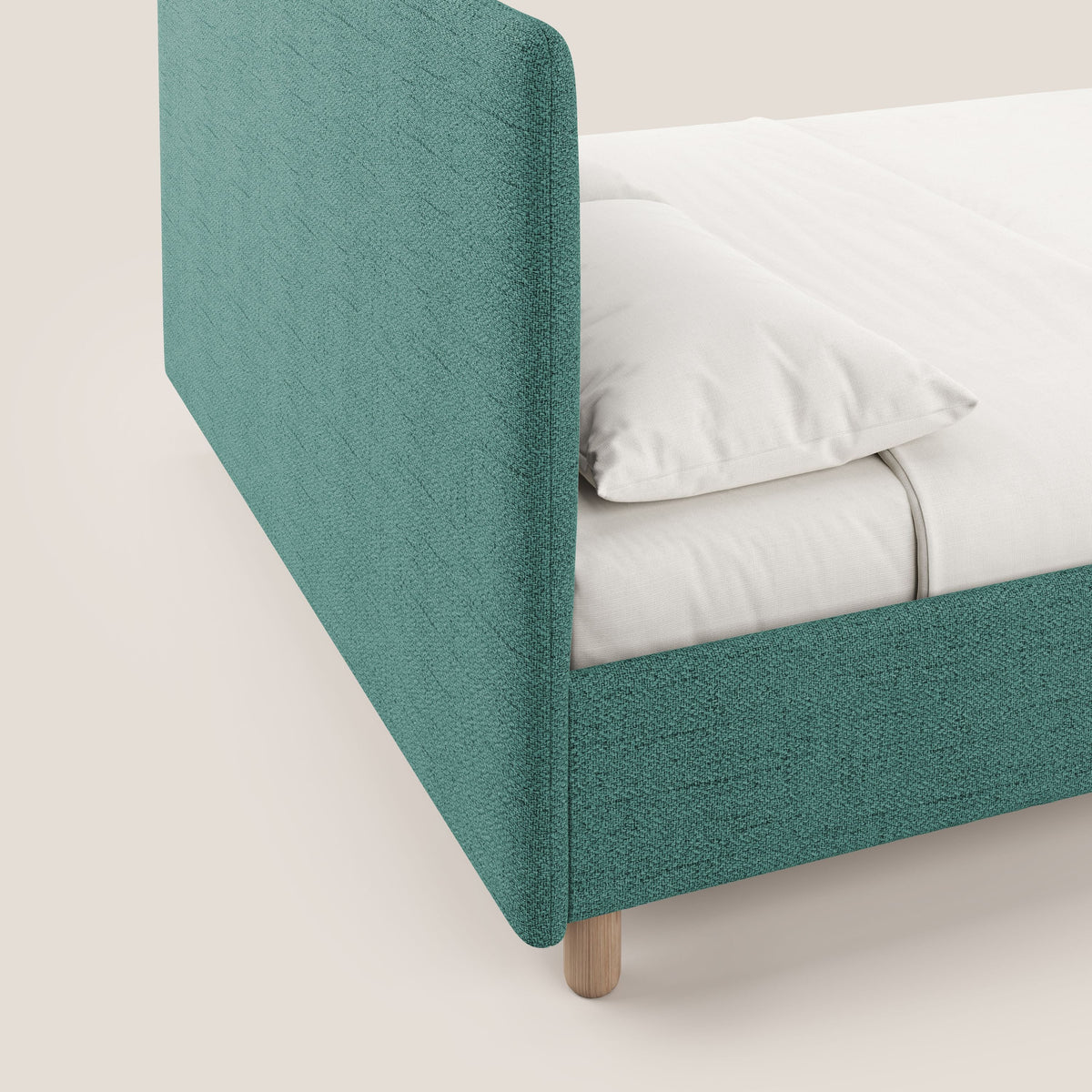 Serena letto contenitore salvaspazio scandinavo in tessuto fiammato impermeabile T03 verde acqua - divitt.sbs