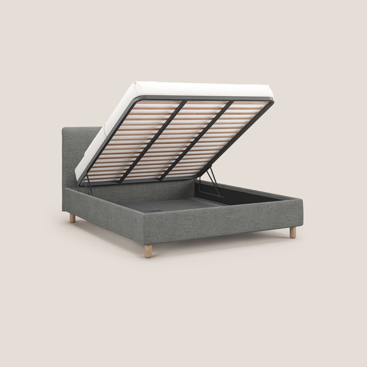 Serena letto contenitore salvaspazio scandinavo in tessuto fiammato impermeabile T03 grigio chiaro - divitt.sbs