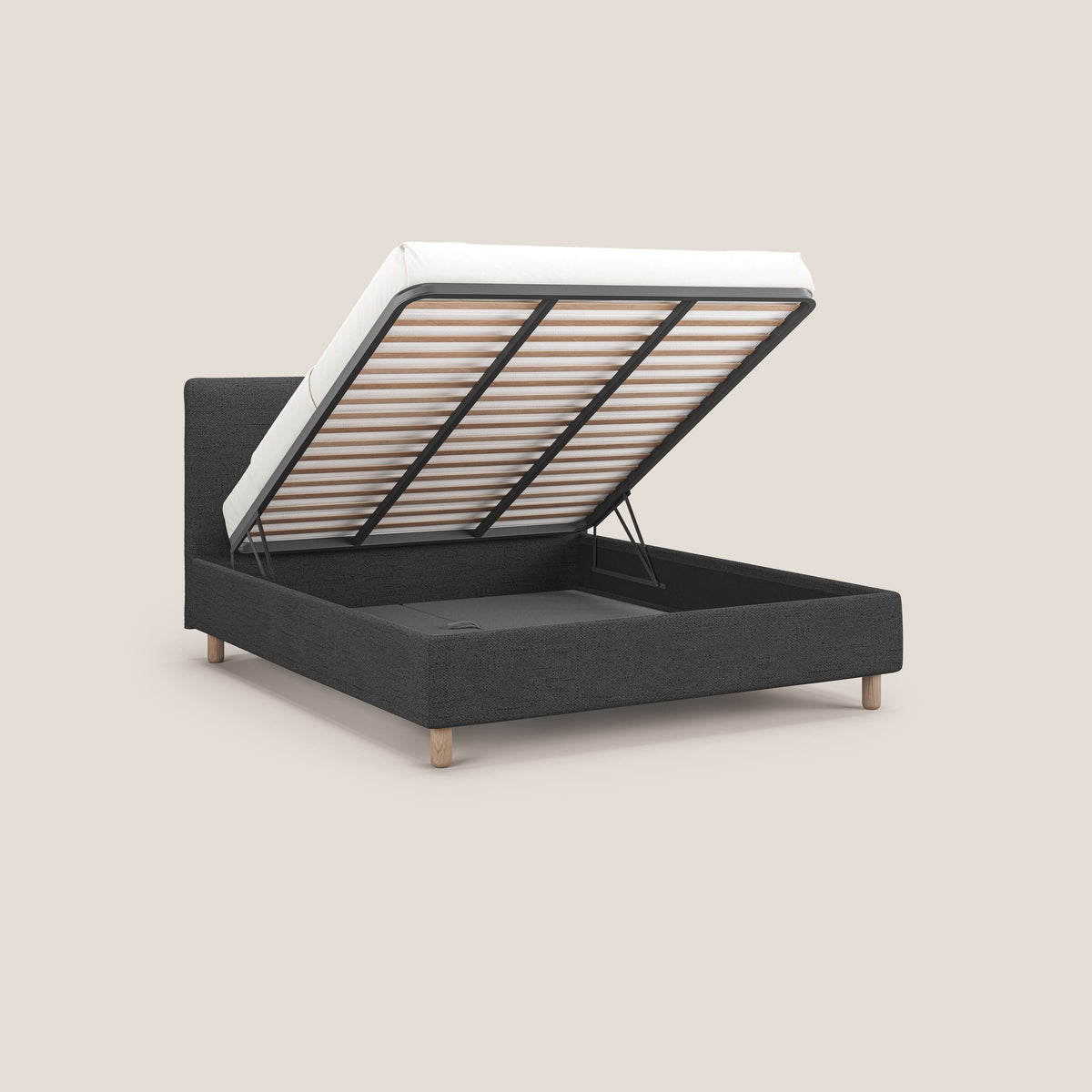 Serena letto contenitore salvaspazio scandinavo in tessuto fiammato impermeabile T03 grigio - divitt.sbs
