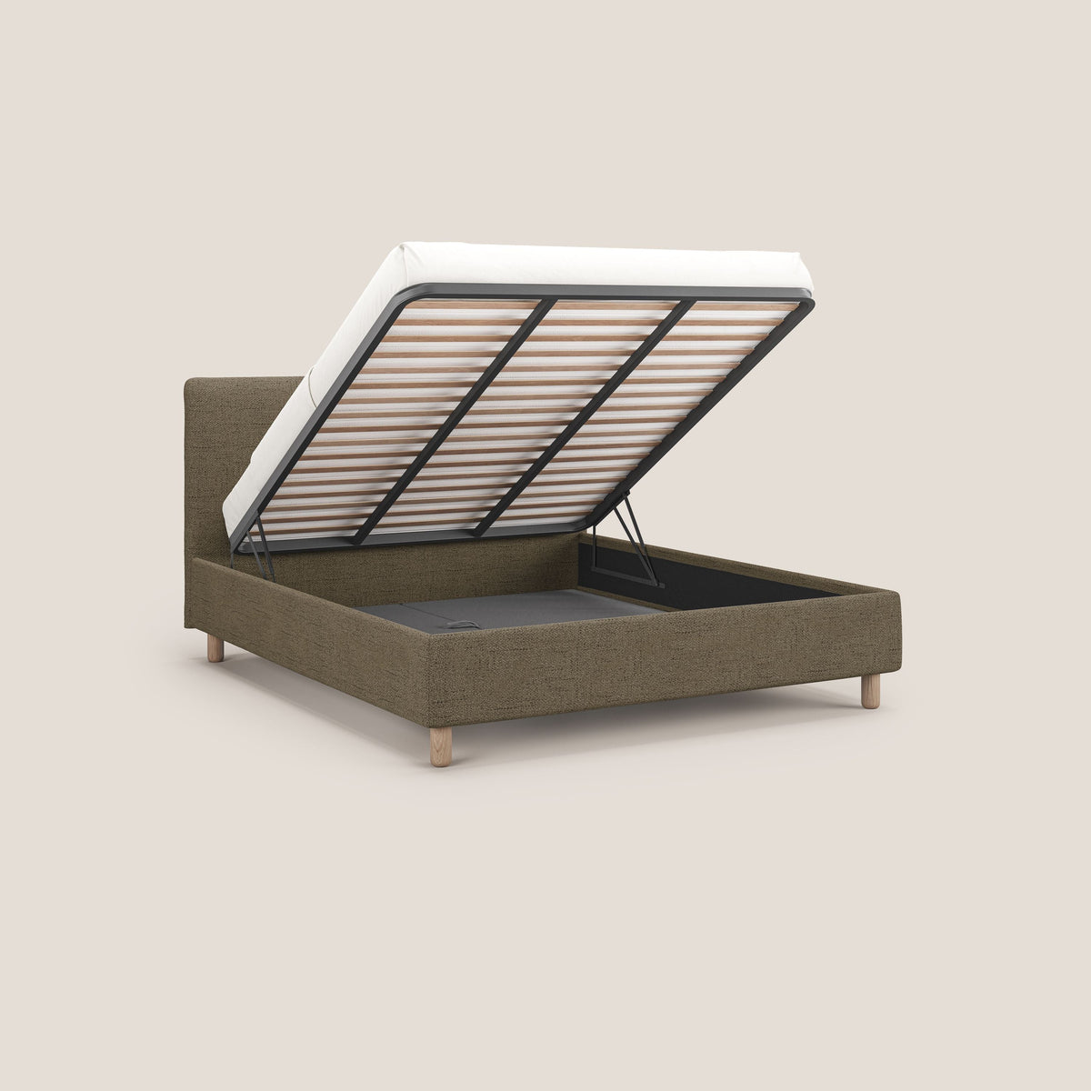 Serena letto contenitore salvaspazio scandinavo in tessuto fiammato impermeabile T03 marrone - divitt.sbs
