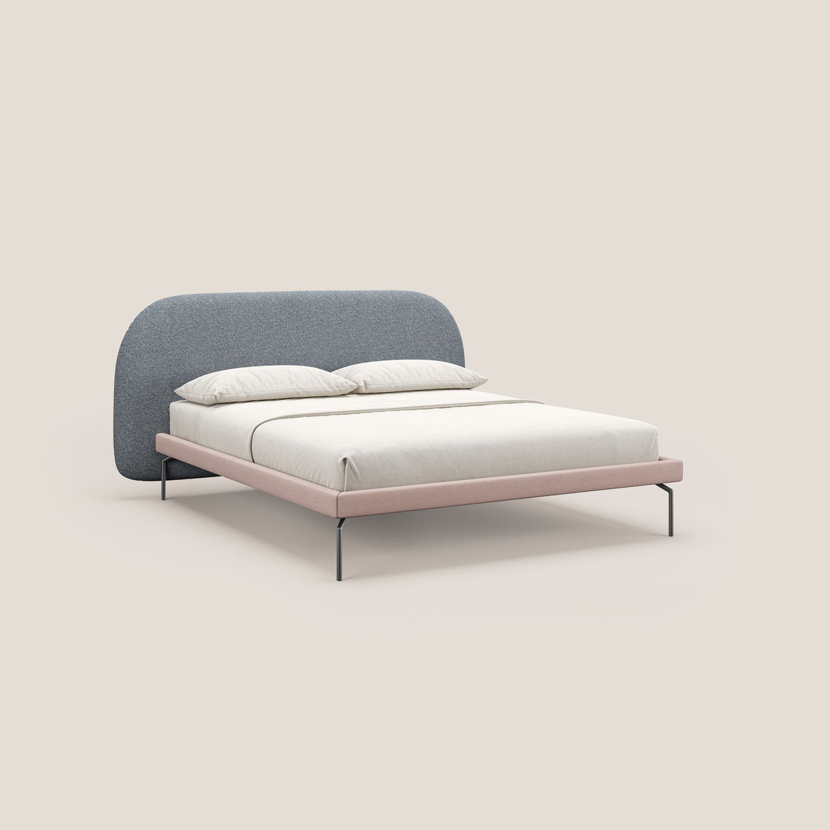 Soleil letto imbottito di design con piedi alti in metallo in bouclet smacchiabile T12 blu - divitt.sbs