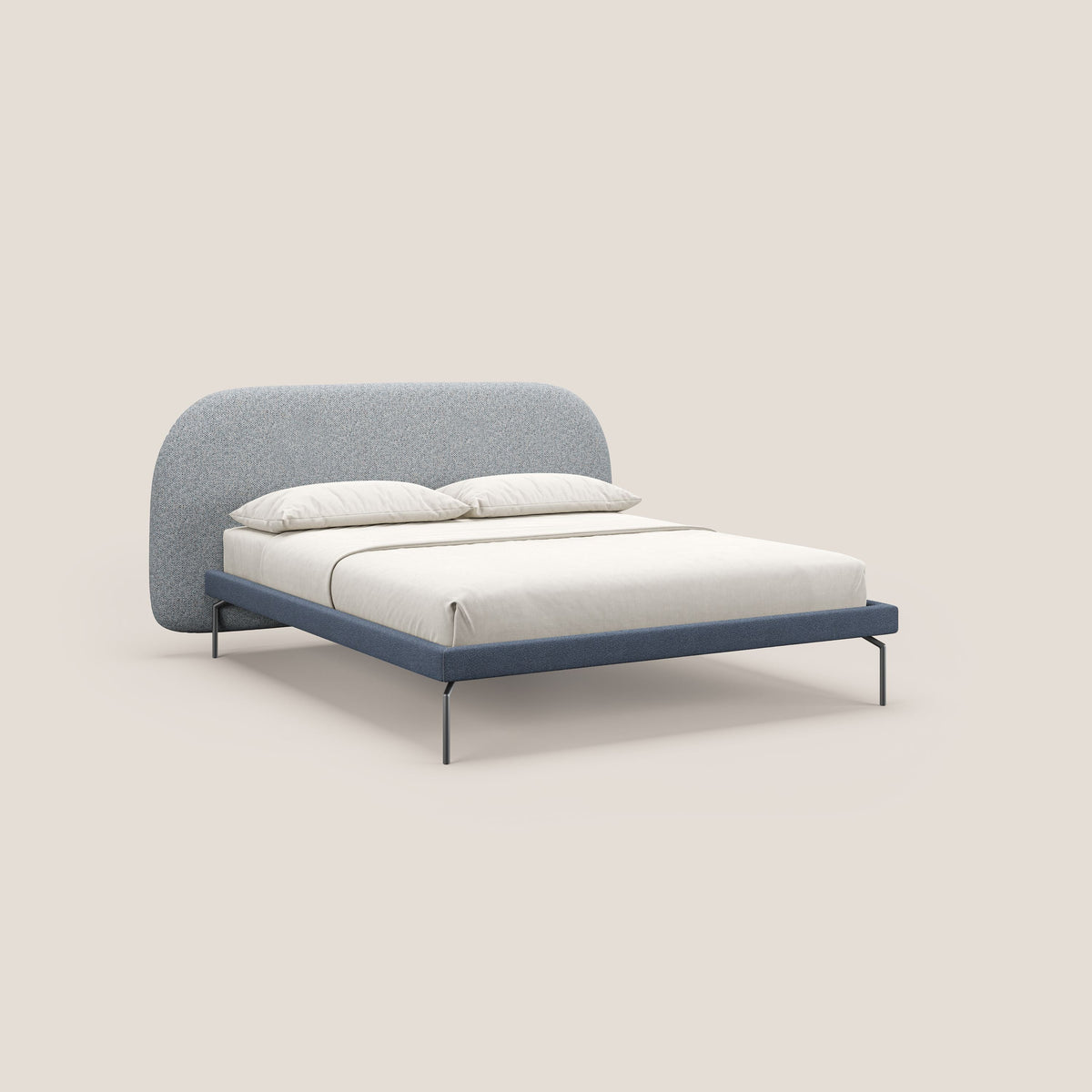 Soleil letto imbottito di design con piedi alti in metallo in bouclet smacchiabile T12 carta da zucchero - divitt.sbs