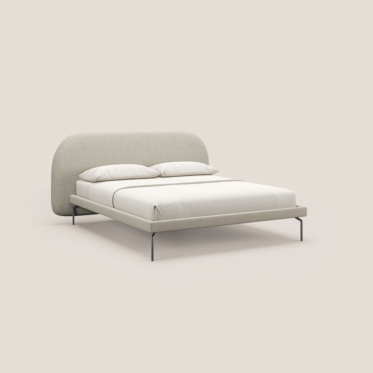 Soleil letto imbottito di design con piedi alti in metallo in bouclet smacchiabile T12 panna - divitt.sbs