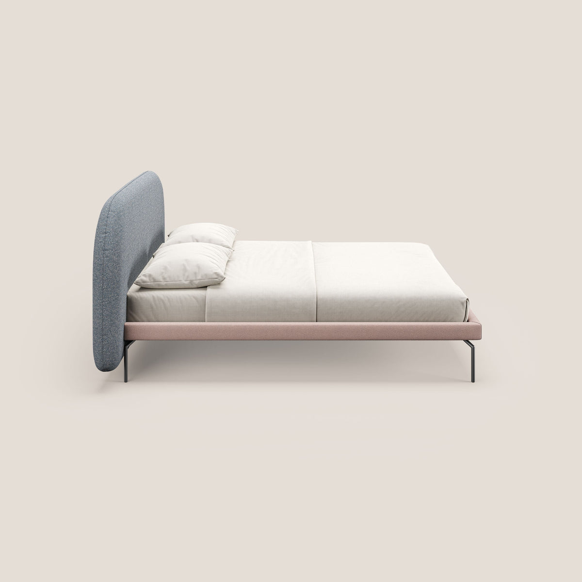 Soleil letto imbottito di design con piedi alti in metallo in bouclet smacchiabile T12 blu - divitt.sbs
