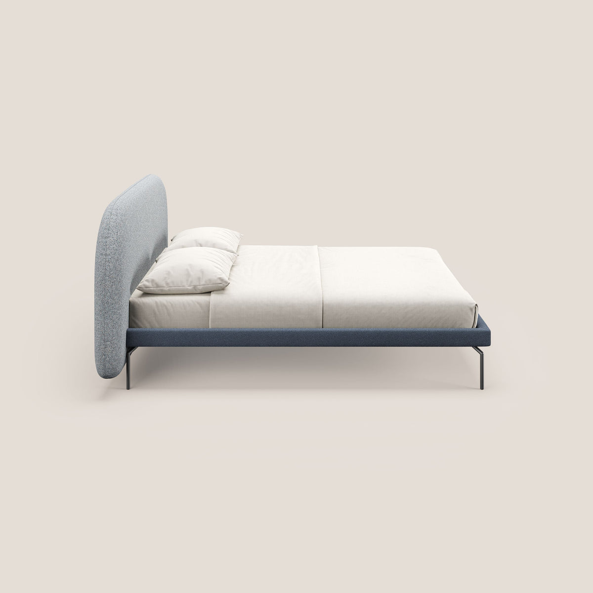 Soleil letto imbottito di design con piedi alti in metallo in bouclet smacchiabile T12 carta da zucchero - divitt.sbs