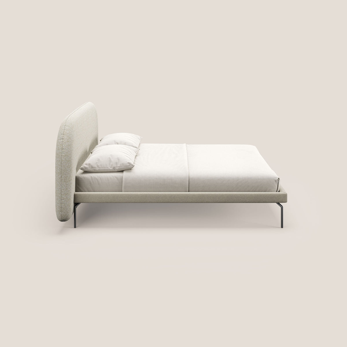 Soleil letto imbottito di design con piedi alti in metallo in bouclet smacchiabile T12 panna - divitt.sbs