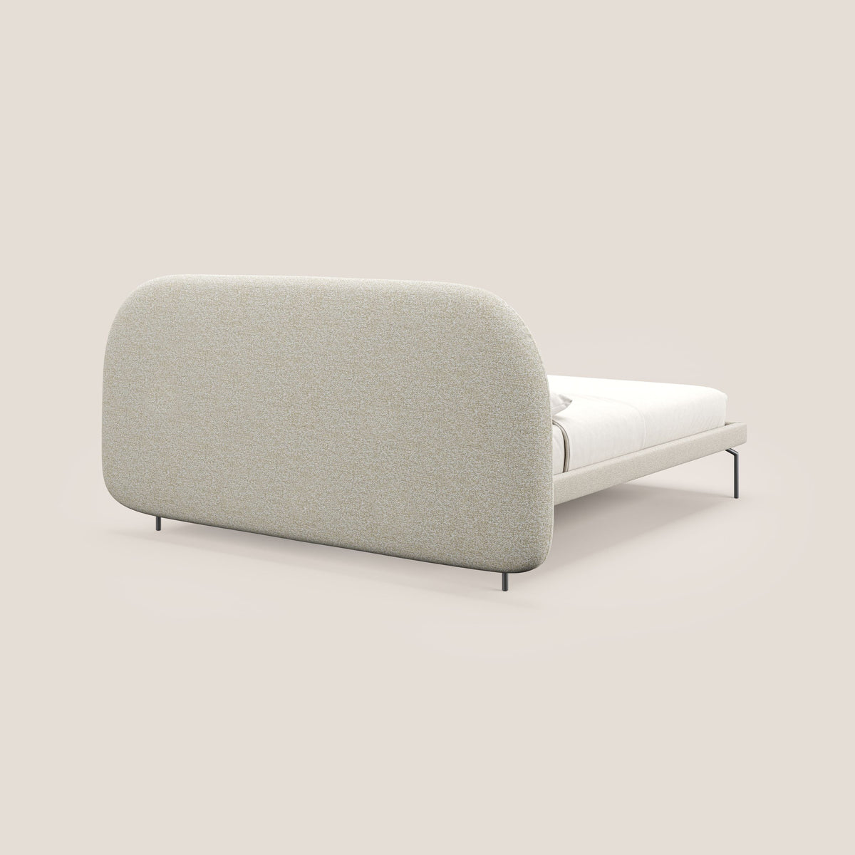 Soleil letto imbottito di design con piedi alti in metallo in bouclet smacchiabile T12 panna - divitt.sbs