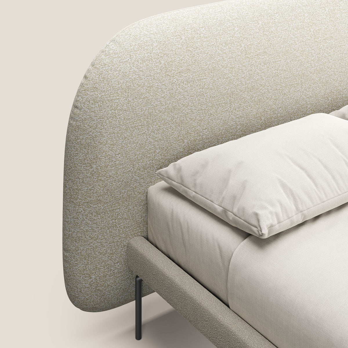 Soleil letto imbottito di design con piedi alti in metallo in bouclet smacchiabile T12 panna - divitt.sbs
