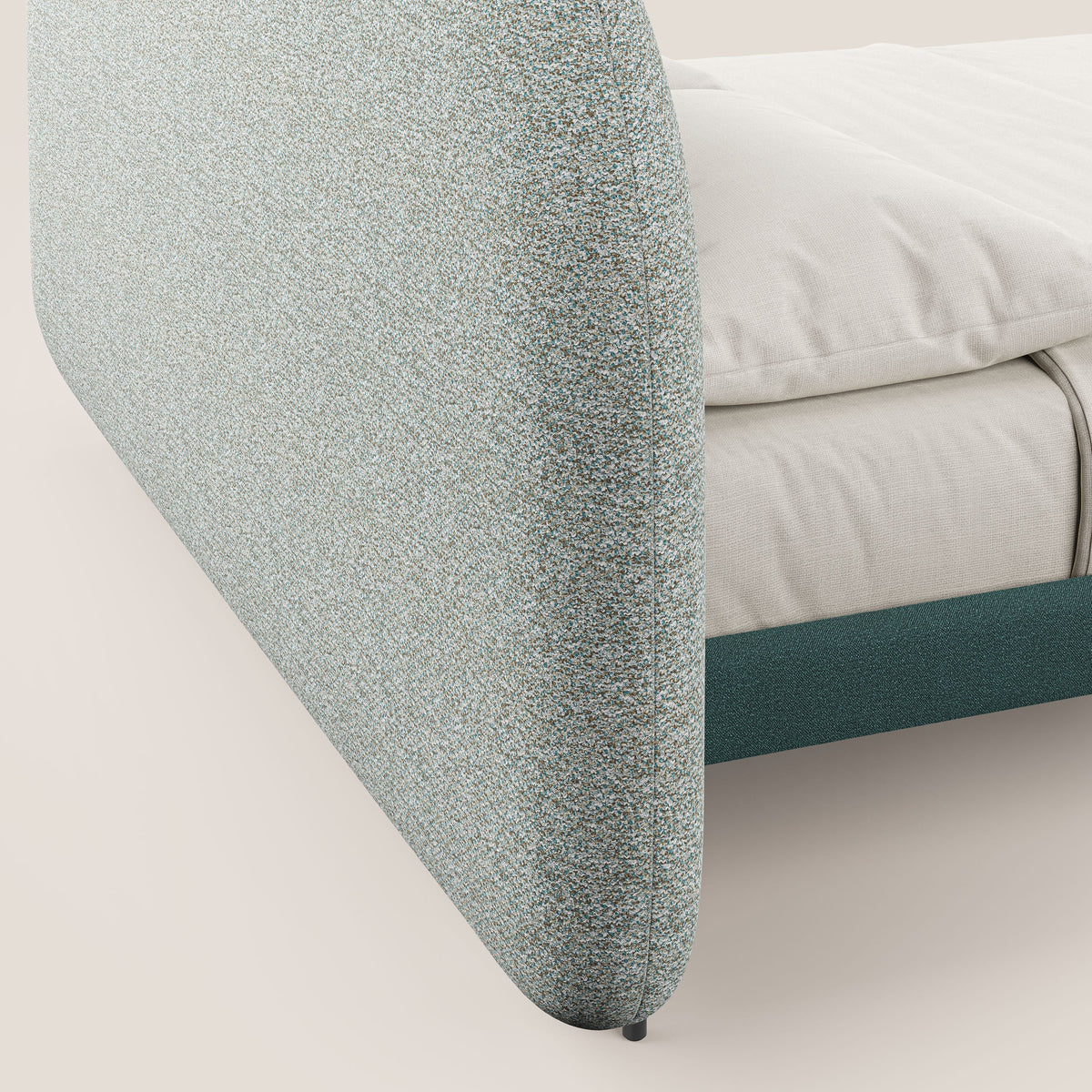 Soleil letto imbottito di design con piedi alti in metallo in bouclet smacchiabile T12 verde - divitt.sbs