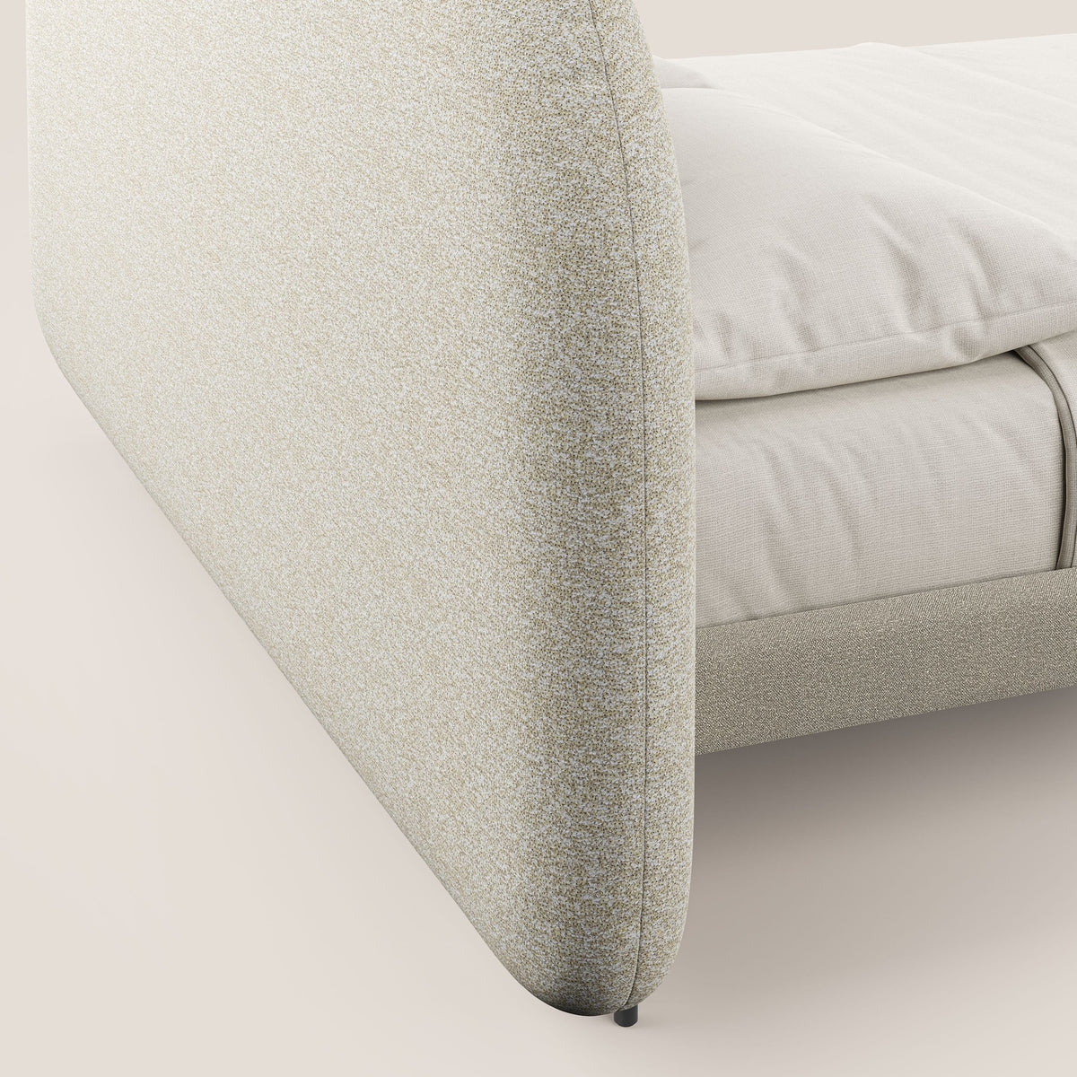 Soleil letto imbottito di design con piedi alti in metallo in bouclet smacchiabile T12 panna - divitt.sbs