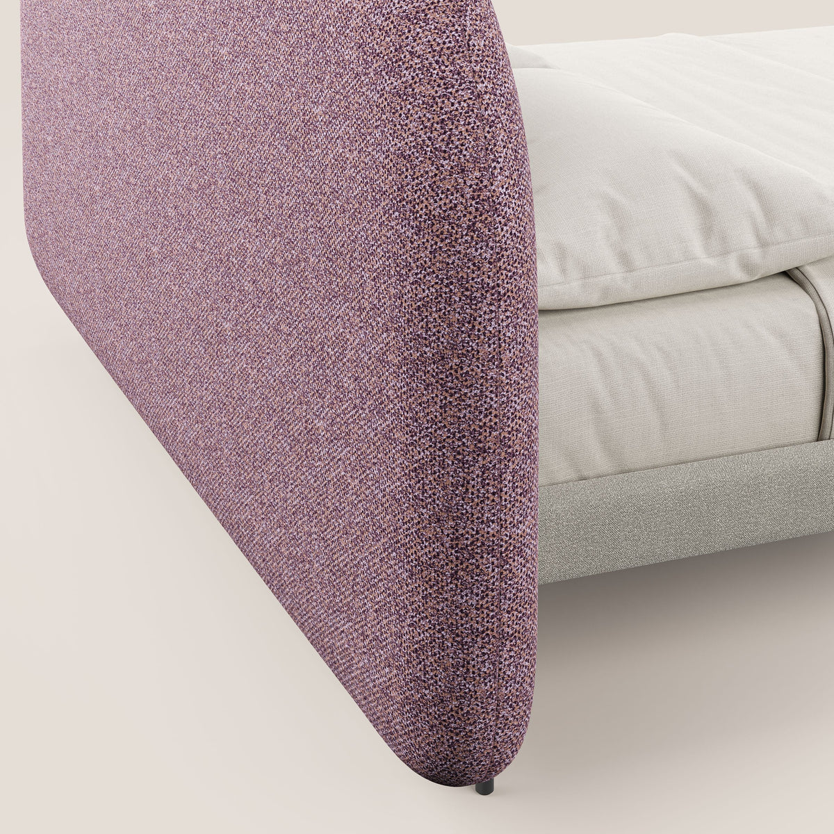 Soleil letto imbottito di design con piedi alti in metallo in bouclet smacchiabile T12 viola - divitt.sbs