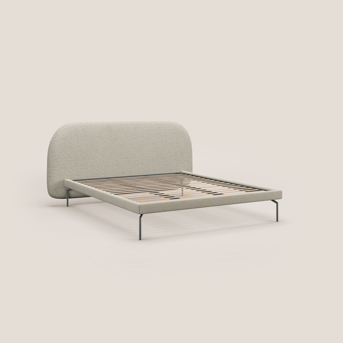 Soleil letto imbottito di design con piedi alti in metallo in bouclet smacchiabile T12 panna - divitt.sbs