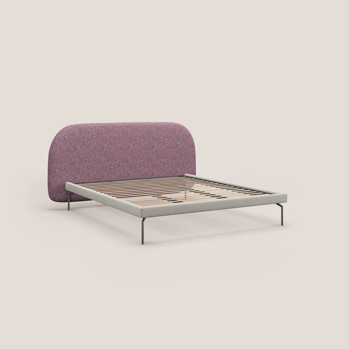 Soleil letto imbottito di design con piedi alti in metallo in bouclet smacchiabile T12 viola - divitt.sbs