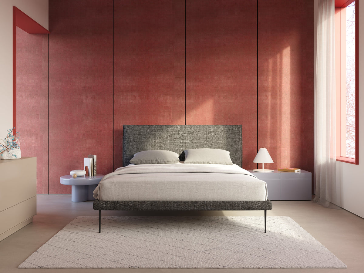 Theo letto imbottito moderno sfoderabile con piedi alti in metallo in tessuto impermeabile T10 antracite - divitt.sbs