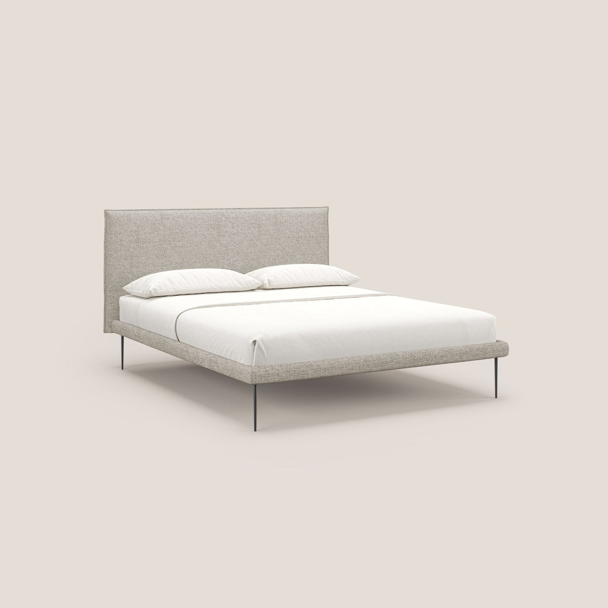 Theo letto imbottito moderno sfoderabile con piedi alti in metallo in tessuto impermeabile T10 panna - divitt.sbs