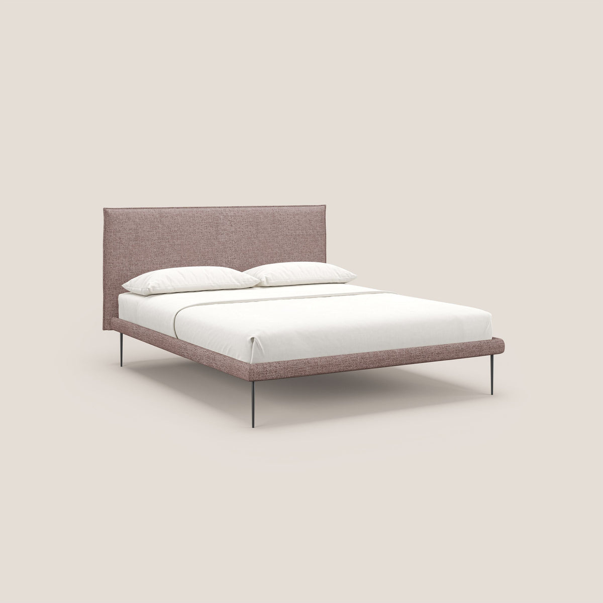 Theo letto imbottito moderno sfoderabile con piedi alti in metallo in tessuto impermeabile T10 rosa - divitt.sbs