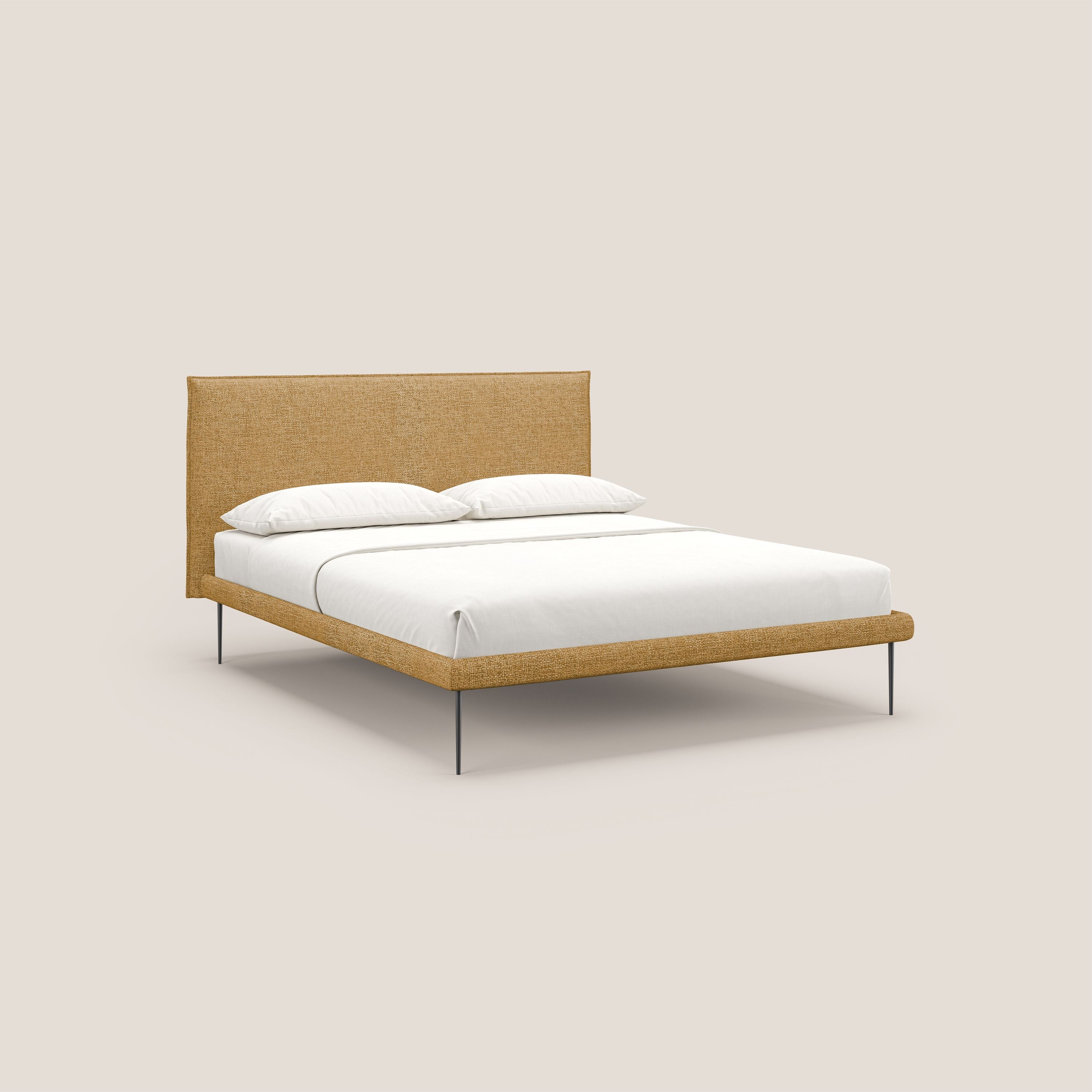 Theo letto imbottito moderno sfoderabile con piedi alti in metallo in tessuto impermeabile T10 giallo - divitt.sbs