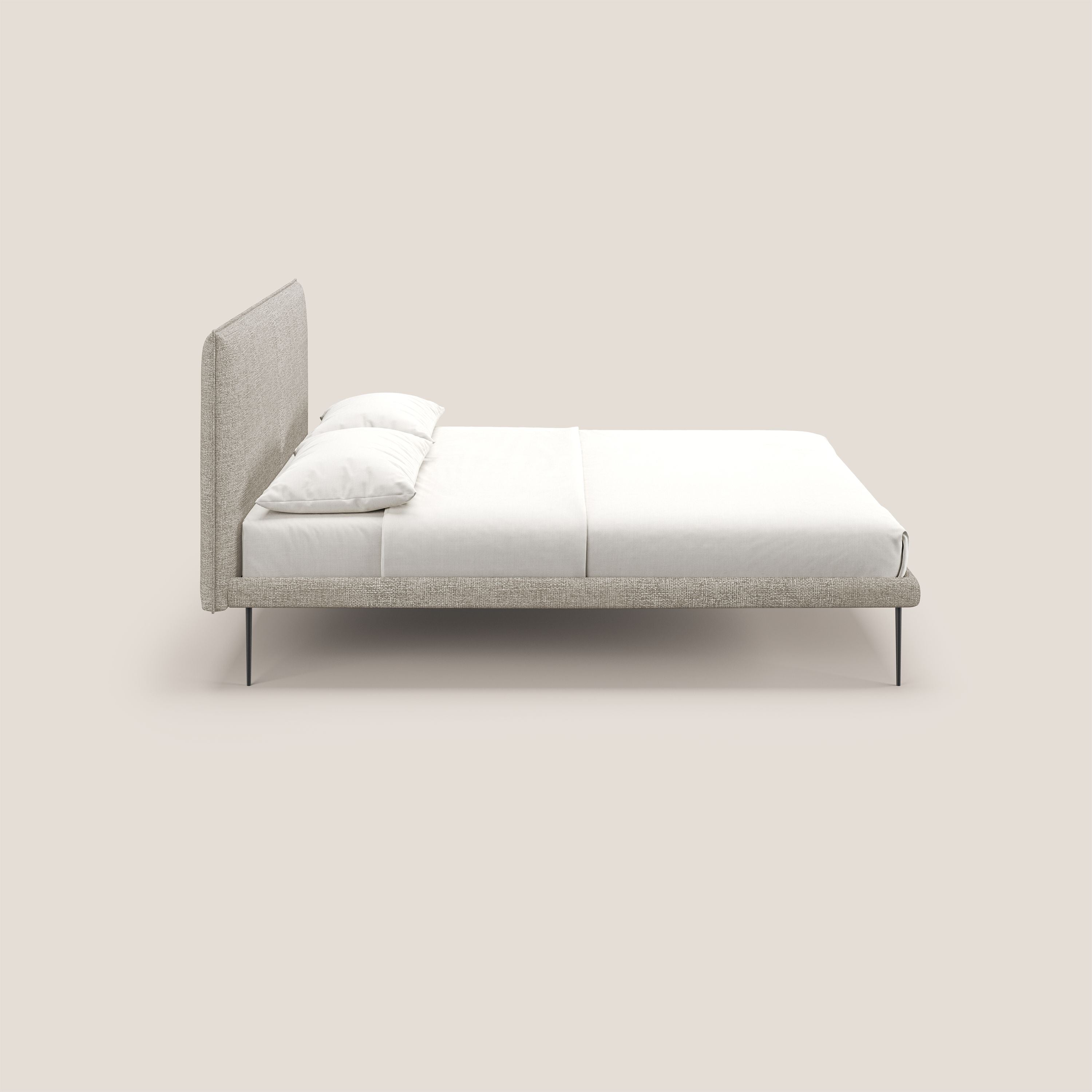 Theo letto imbottito moderno sfoderabile con piedi alti in metallo in tessuto impermeabile T10 panna - divitt.sbs