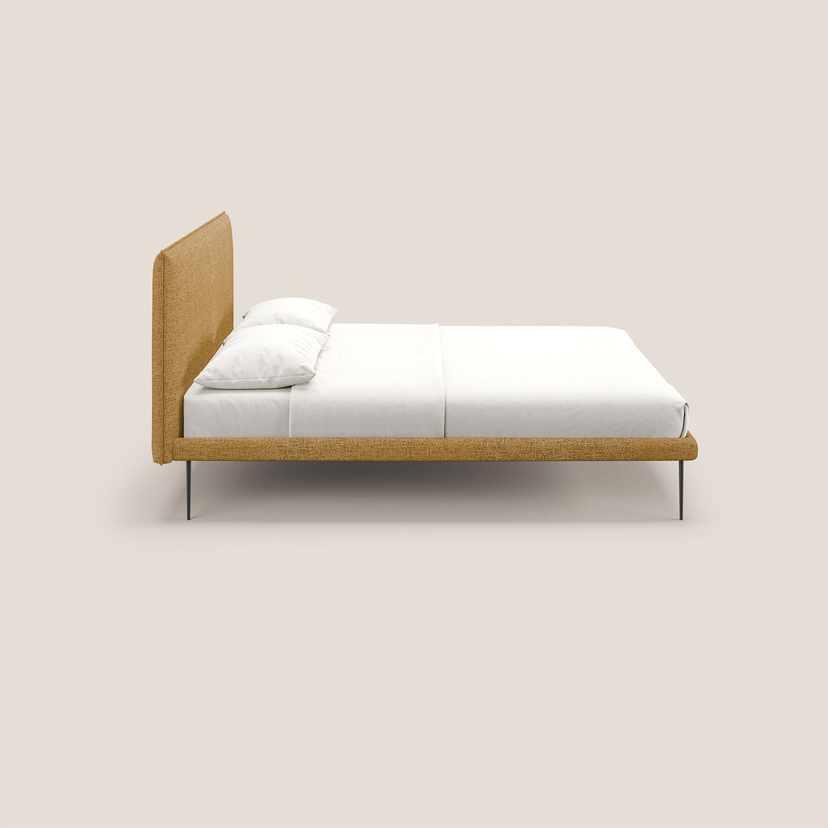 Theo letto imbottito moderno sfoderabile con piedi alti in metallo in tessuto impermeabile T10 giallo - divitt.sbs