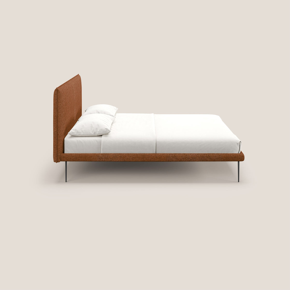 Theo letto imbottito moderno sfoderabile con piedi alti in metallo in tessuto impermeabile T10 arancio - divitt.sbs