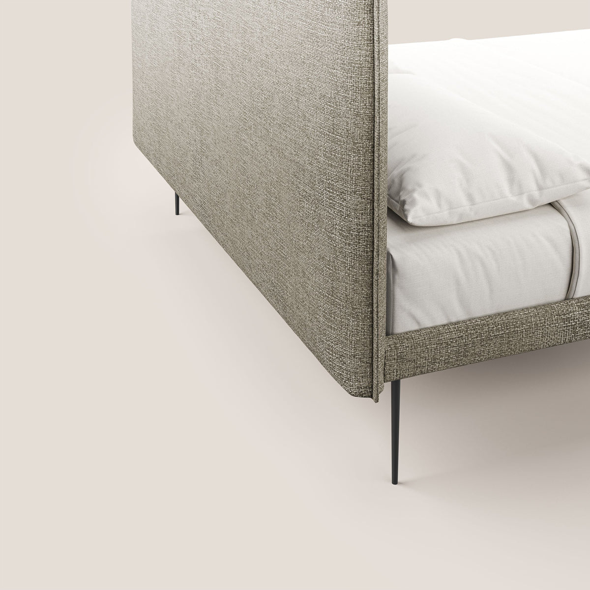 Theo letto imbottito moderno sfoderabile con piedi alti in metallo in tessuto impermeabile T10 tortora - divitt.sbs