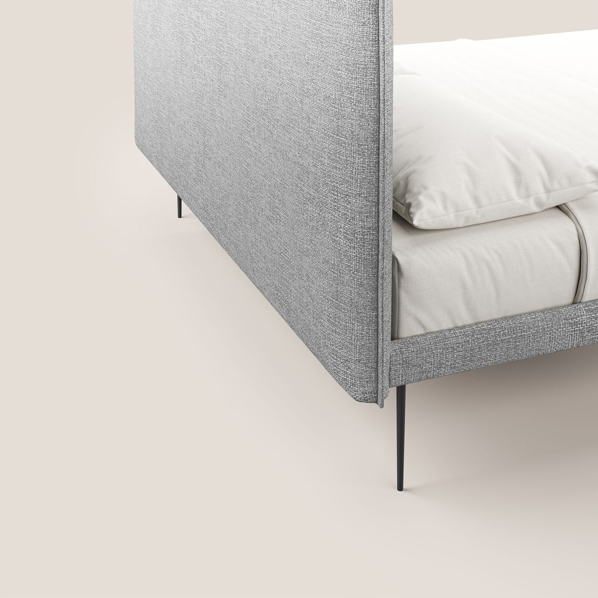 Theo letto imbottito moderno sfoderabile con piedi alti in metallo in tessuto impermeabile T10 grigio chiaro - divitt.sbs