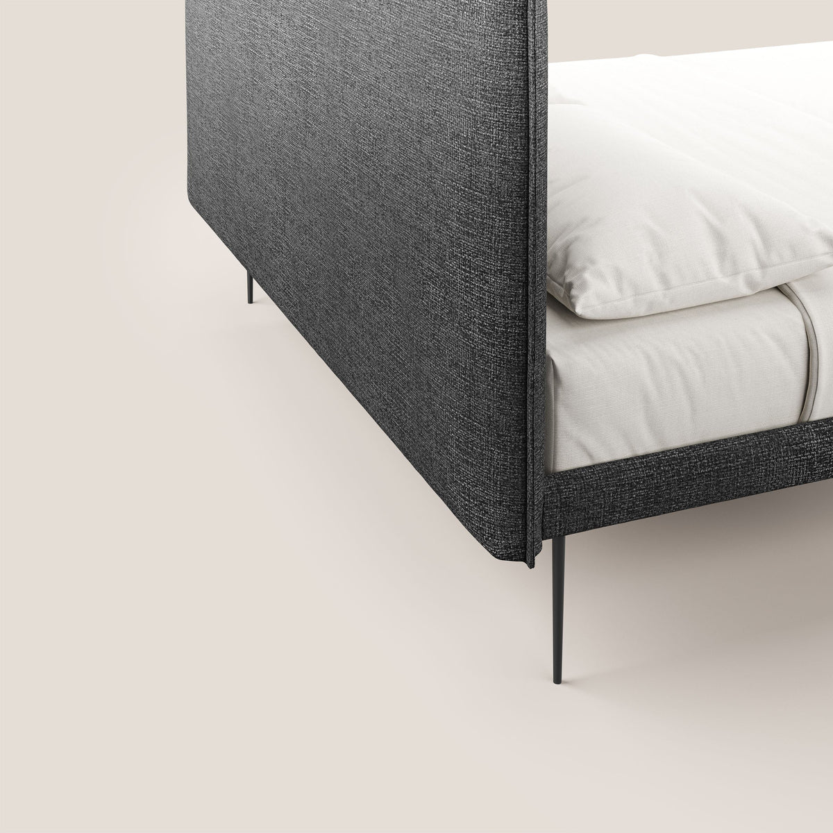 Theo letto imbottito moderno sfoderabile con piedi alti in metallo in tessuto impermeabile T10 antracite - divitt.sbs