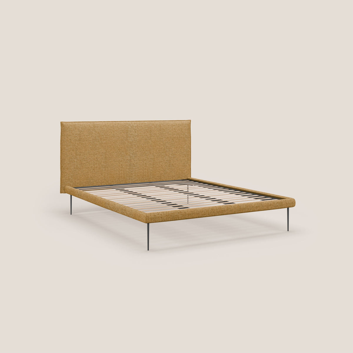 Theo letto imbottito moderno sfoderabile con piedi alti in metallo in tessuto impermeabile T10 giallo - divitt.sbs