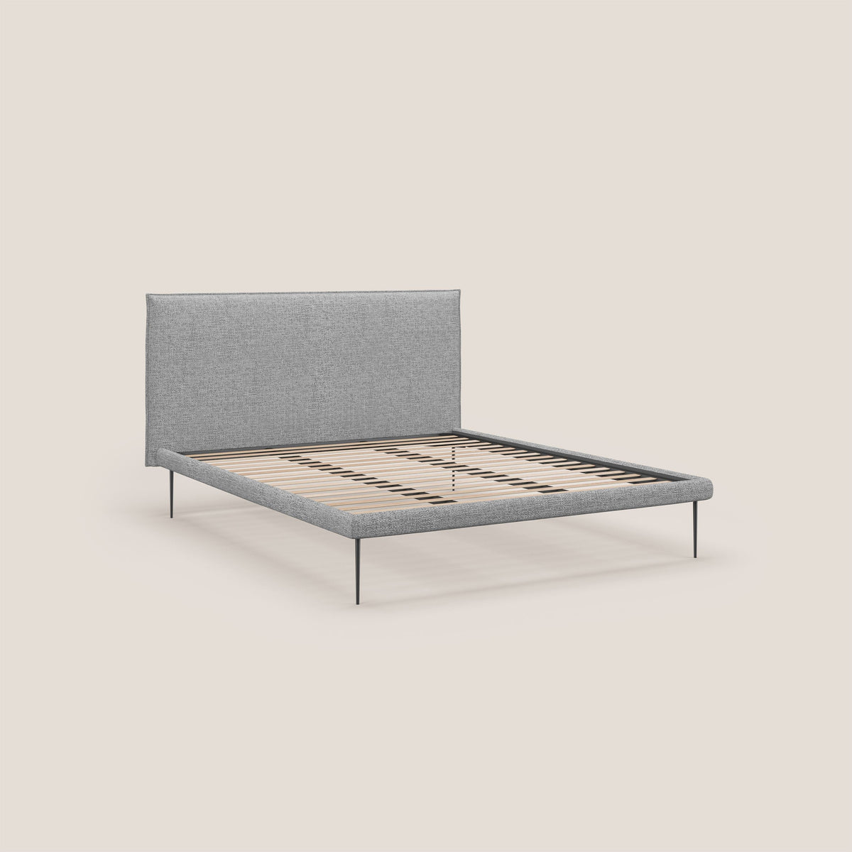 Theo letto imbottito moderno sfoderabile con piedi alti in metallo in tessuto impermeabile T10 grigio chiaro - divitt.sbs