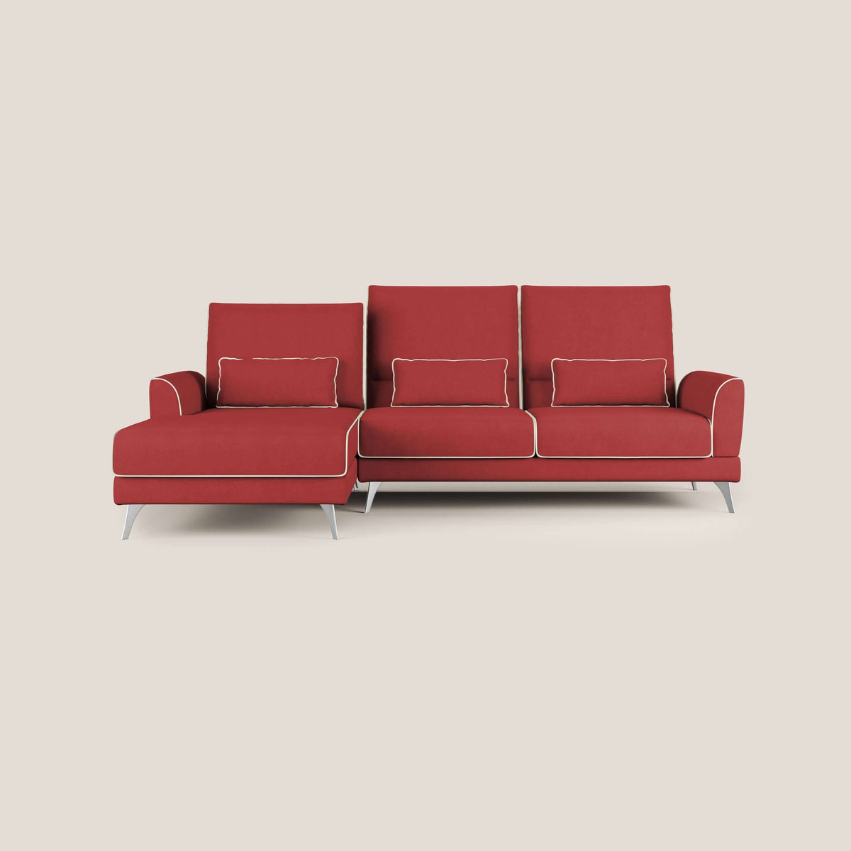 Tommy Divano angolare bicolore con relax e schienali traslanti in microfibra smacchiabile T11 rosso - panna - divitt.sbs