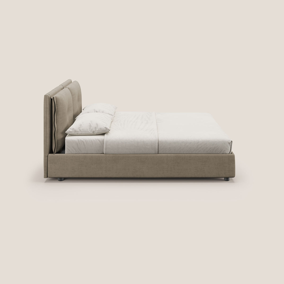 Travis letto contenitore con cuscini mobili trapuntati in tessuto impermeabile T02 beige - divitt.sbs