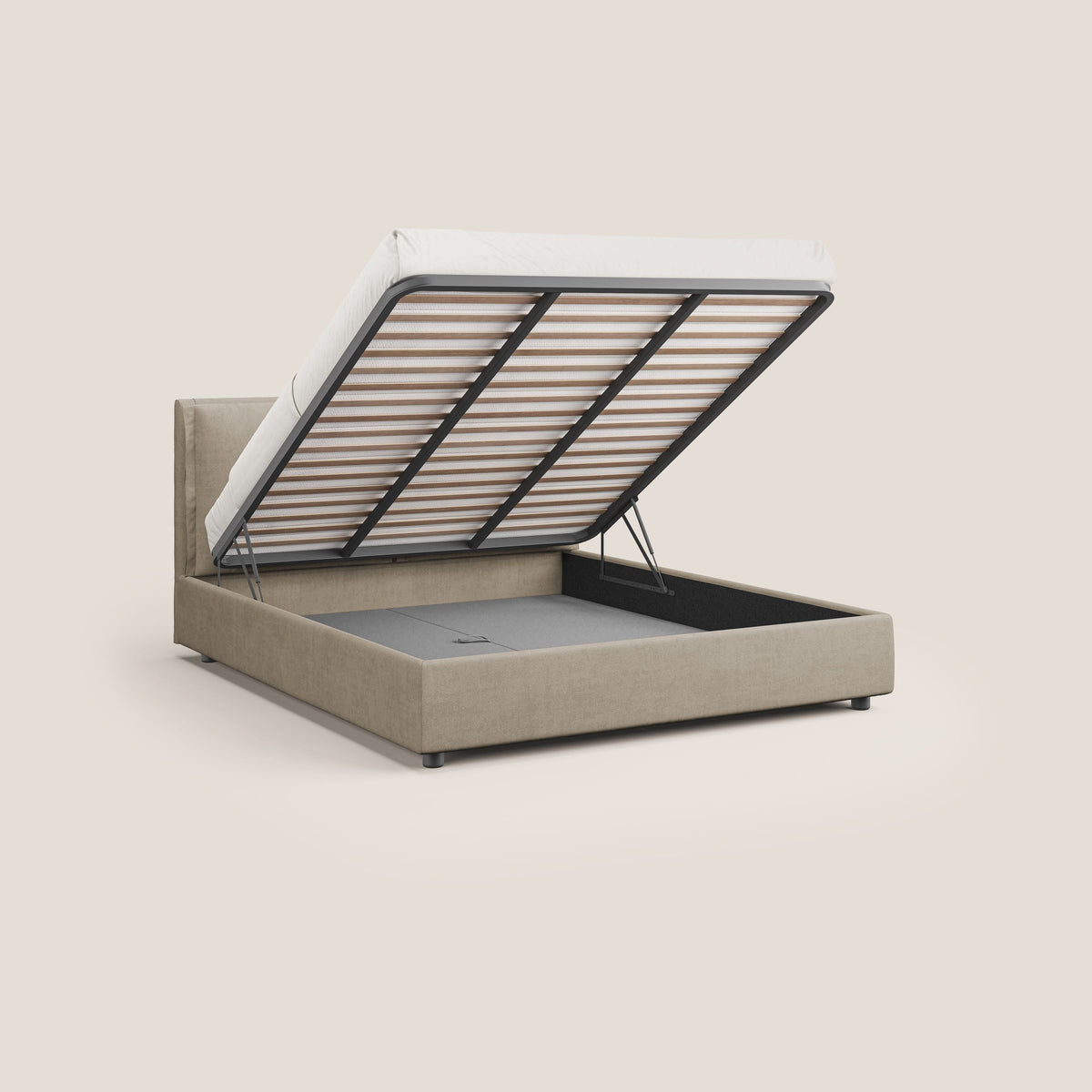 Travis letto contenitore con cuscini mobili trapuntati in tessuto impermeabile T02 beige - divitt.sbs