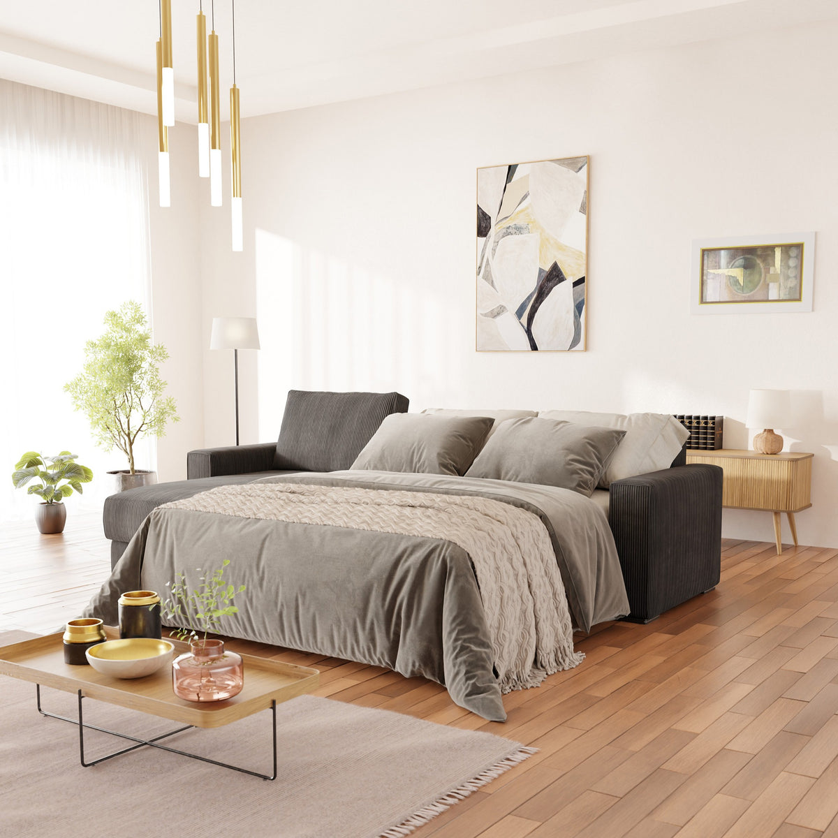Dream Divano letto angolare dai morbidi cuscini in morbido e moderno velluto a coste - divitt.sbs