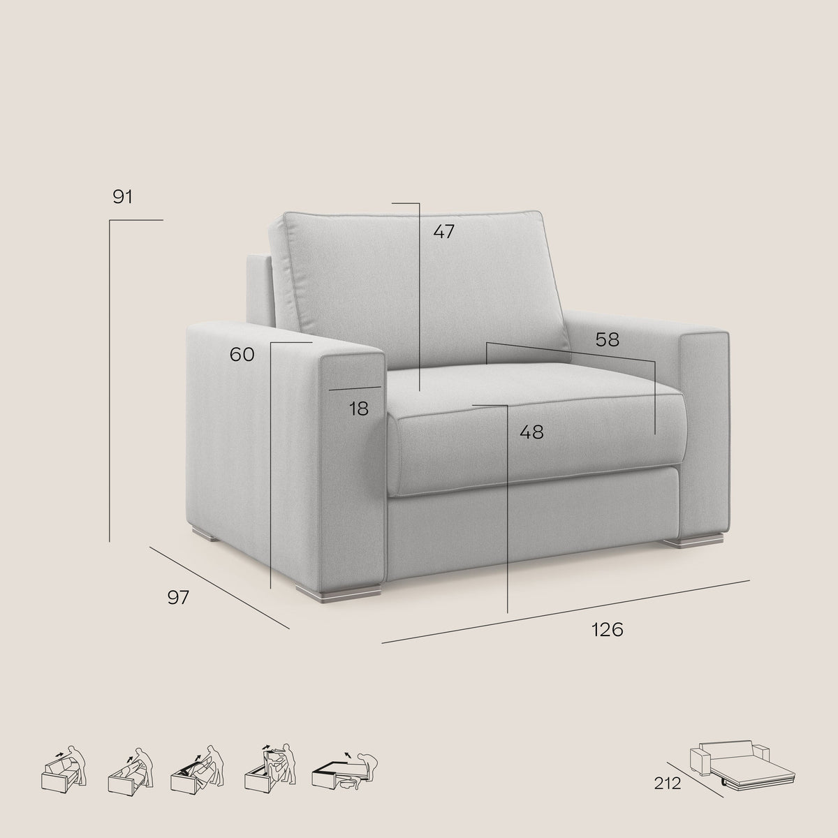 Dream poltrona letto in tessuto smacchiabile T05 marrone - divitt.sbs