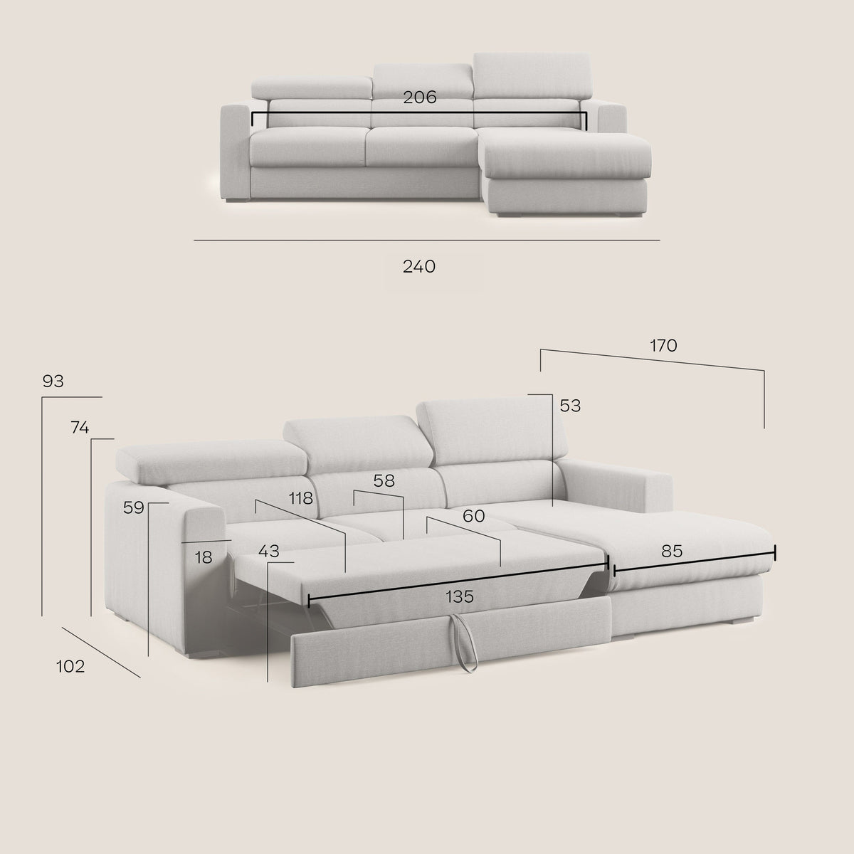 Dylan divano angolare con pouf estraibile poggiapiedi in tessuto simil cotone impermeabile T13 tortora - divitt.sbs