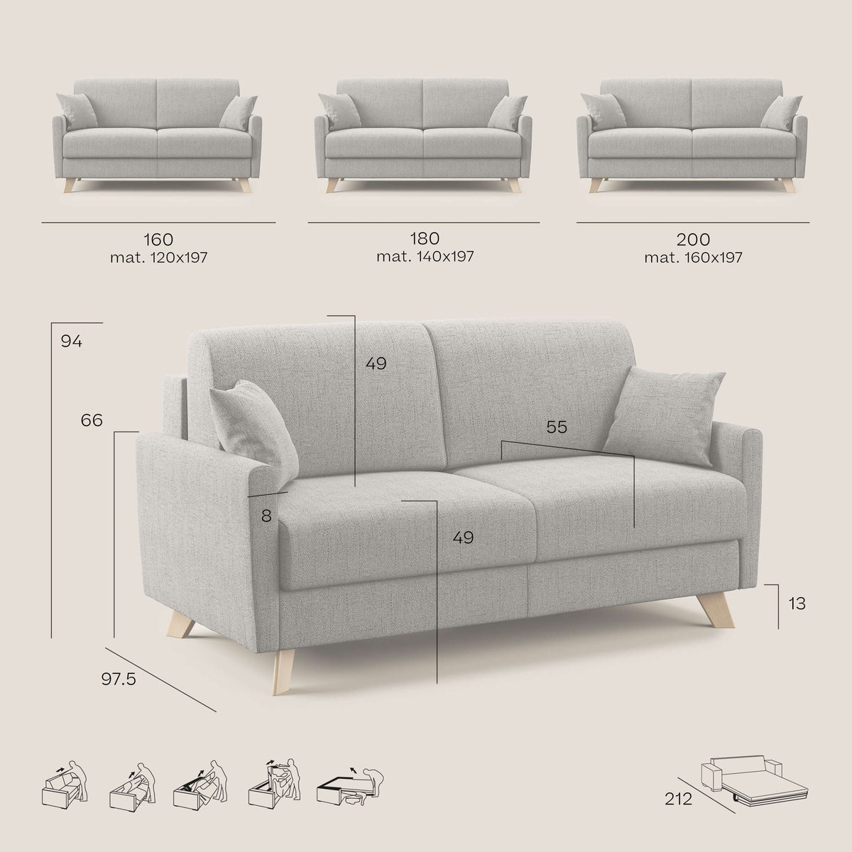 Edgar divano letto matrimoniale in tessuto felis impermeabile T03 azzurro - divitt.sbs