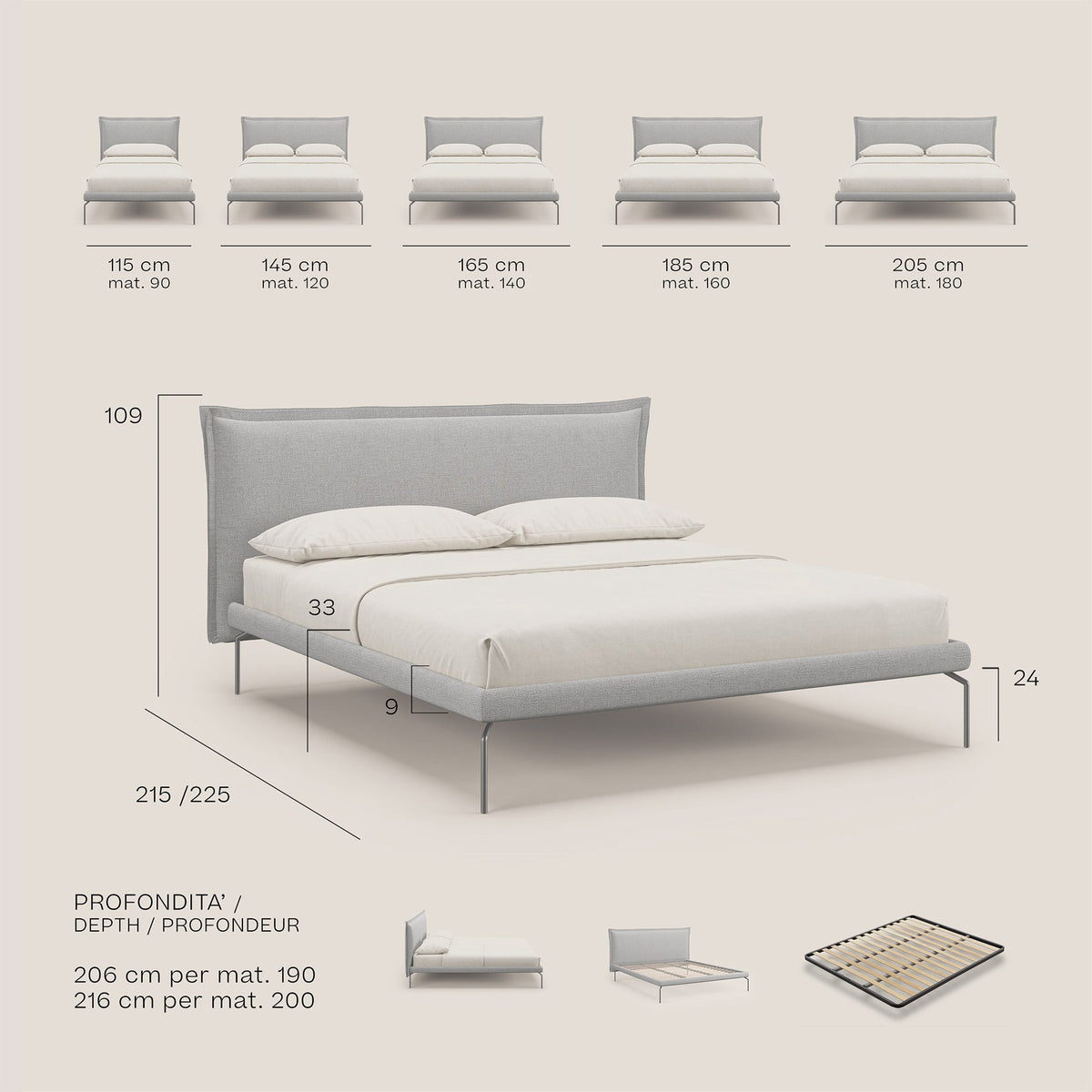 Eric letto imbottito design minimal in morbido tessuto impermeabile T14 giallo - divitt.sbs