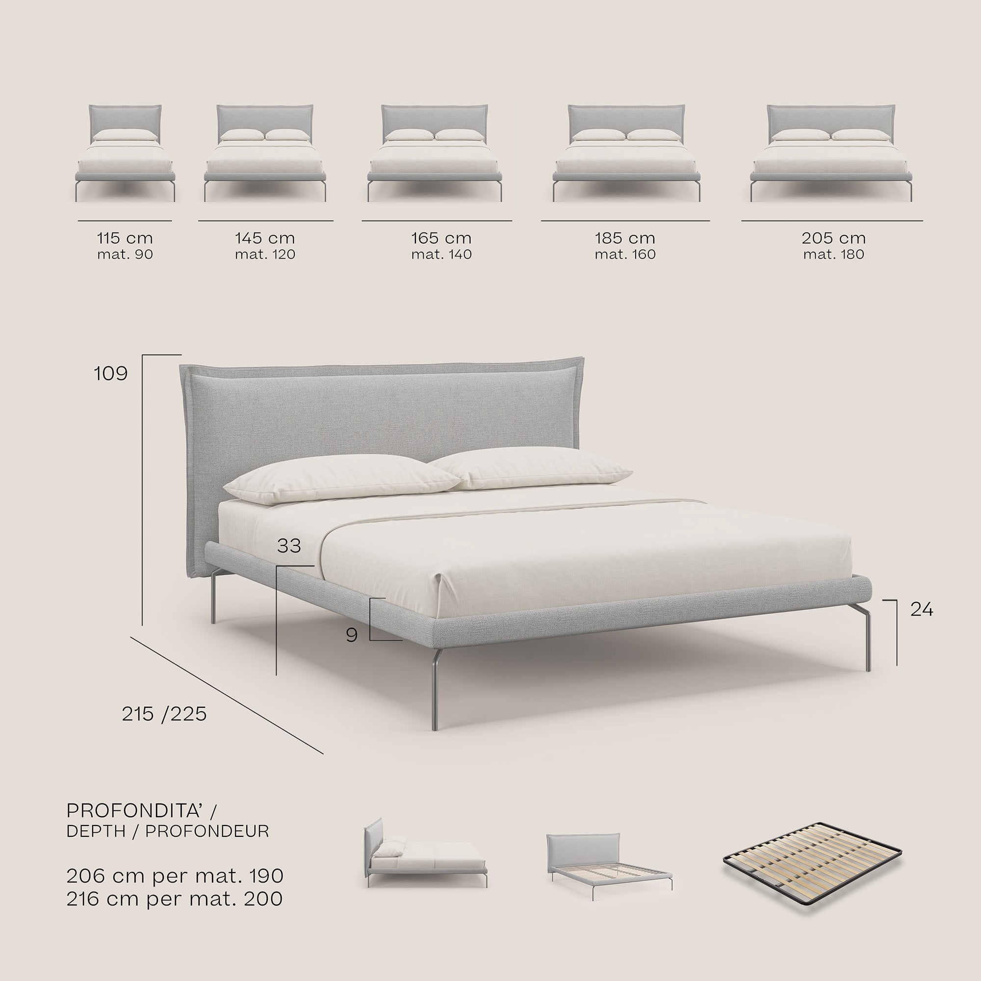 Eric letto imbottito design minimal in morbido tessuto impermeabile T14 rosso - divitt.sbs